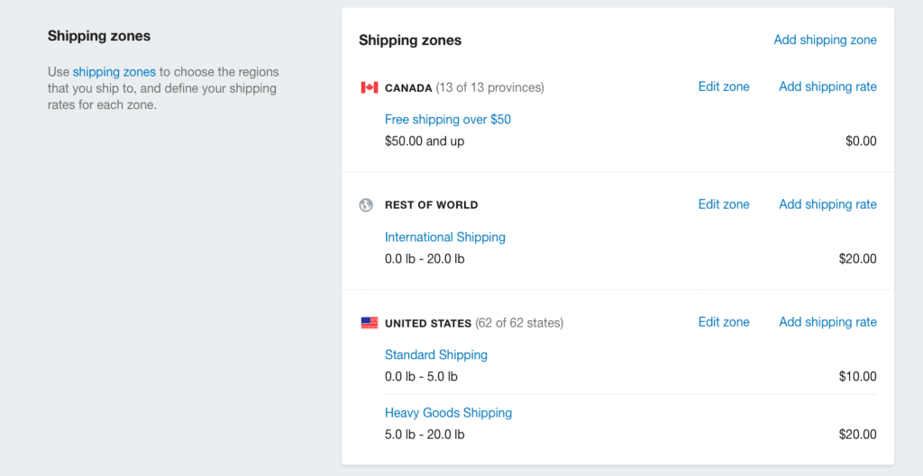 Determine the Shipping Zones in Shopify shipping 