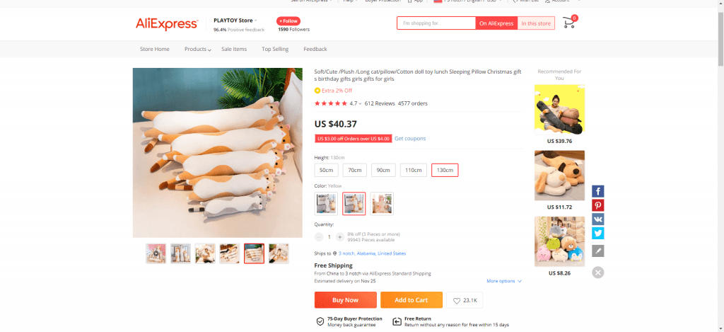 Long Cat Plush Pillow