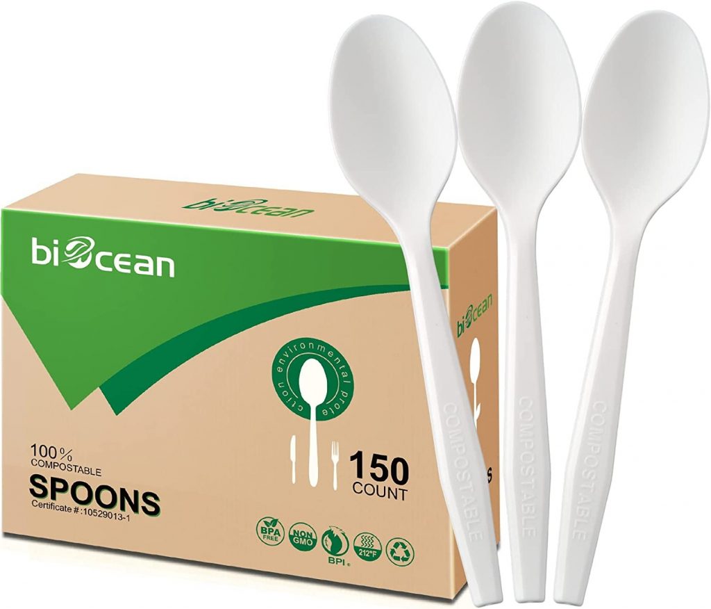 BIOCEAN 100%Compostable No Plastic Knives Plastic Forks Plastic Spoons Plastic Utensils.