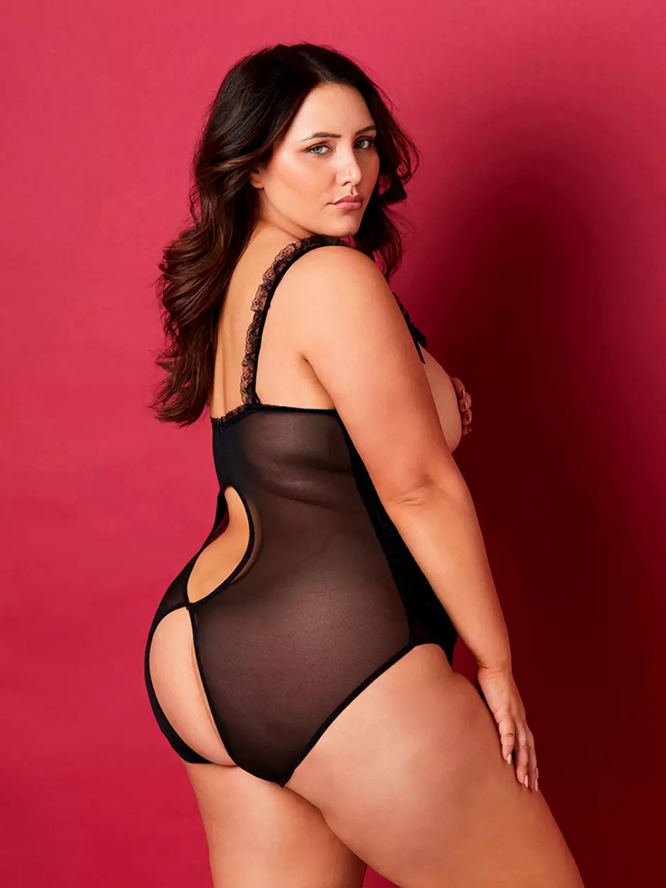 Plus Size Lace Bodysuit With Open Plus Size Bras And Crotchless