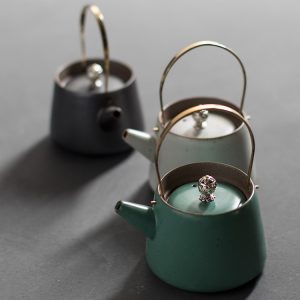 Metal Handle Ceramic Teapot