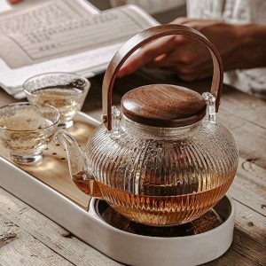 Wooden Handle Glass Teapot