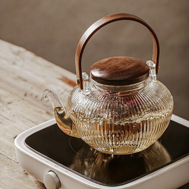 Wooden Handle Glass Teapot2